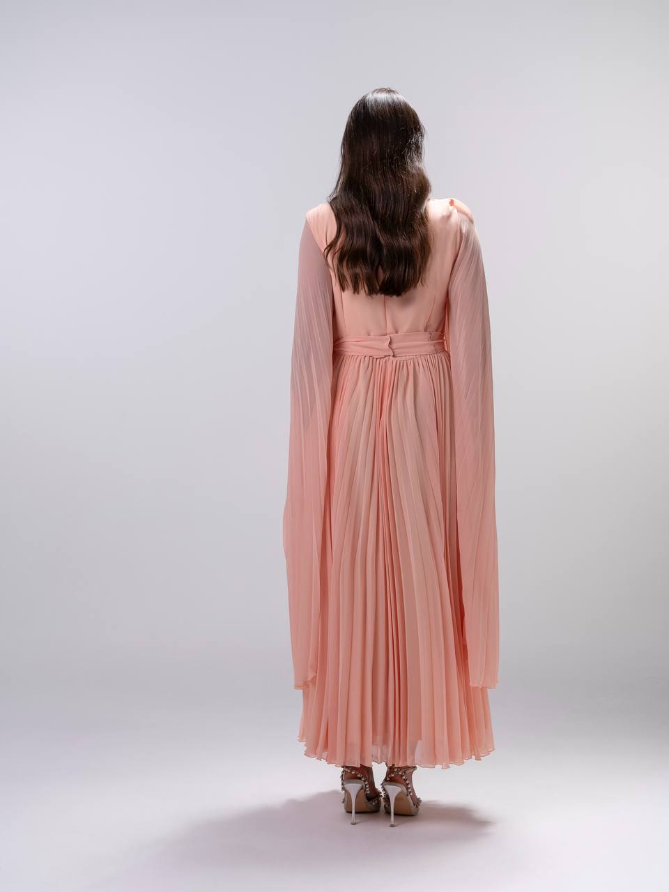 Peach Pleated Chiffon Dress