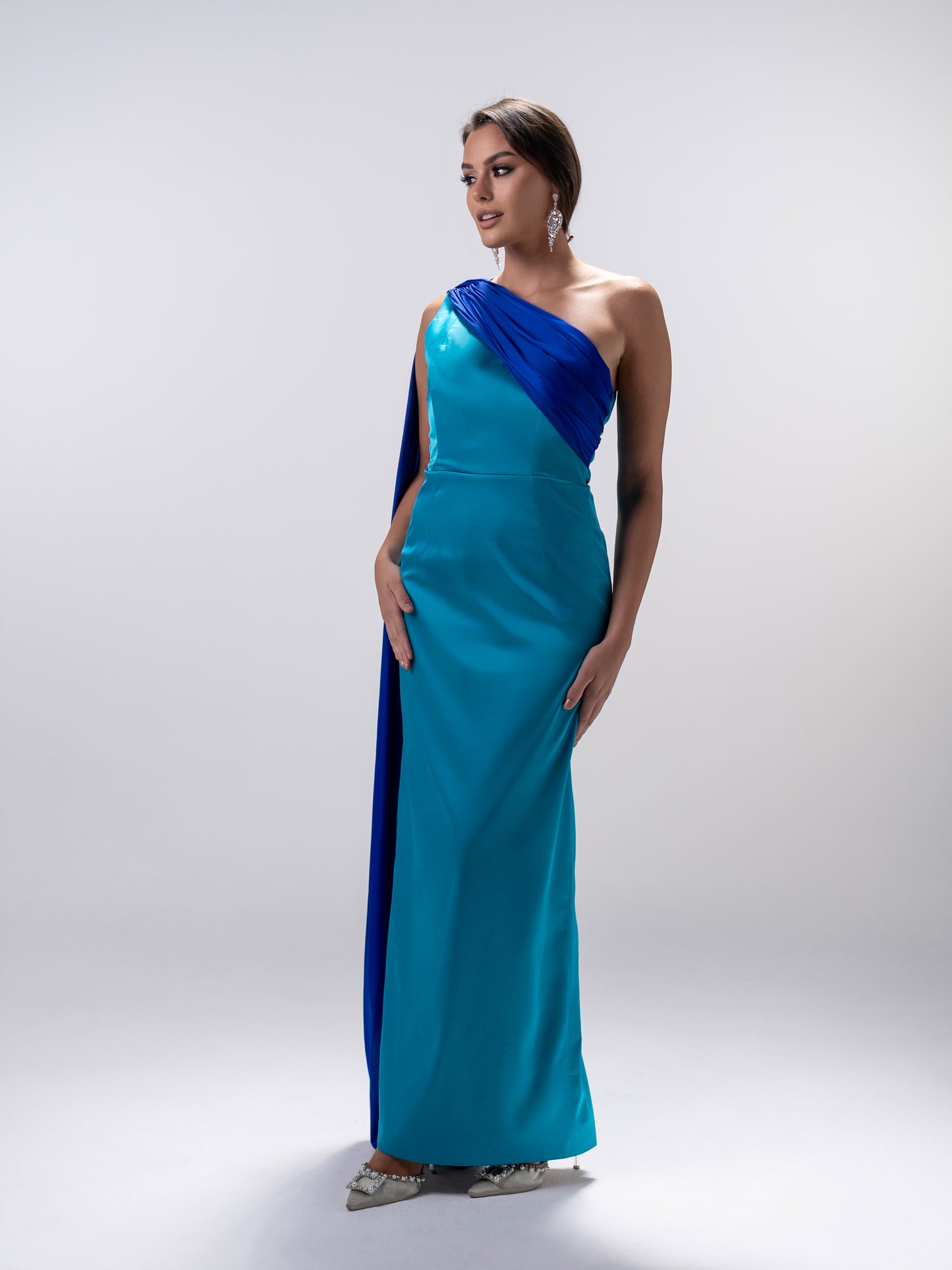Turquoise Blue Draped Dress