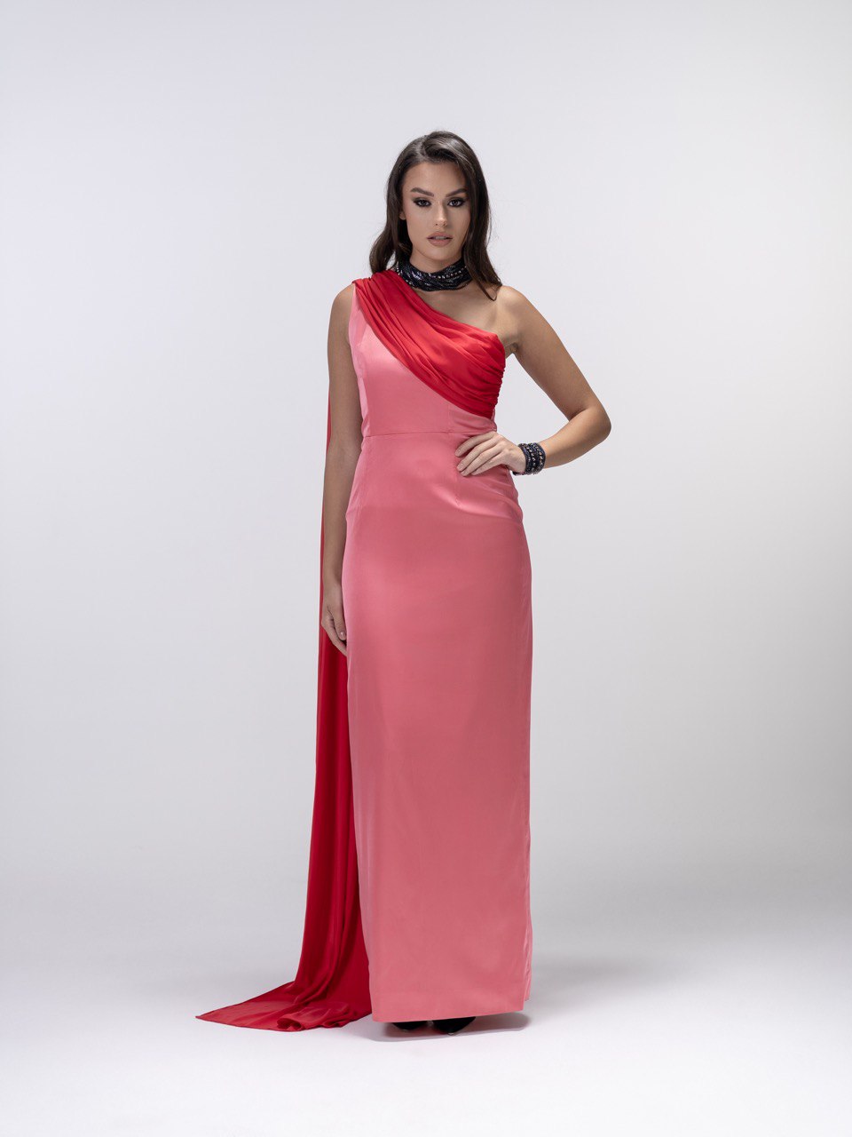 Pink Raspberry Silk Draped Dress