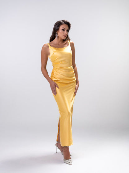 Square Neck Yellow Dress