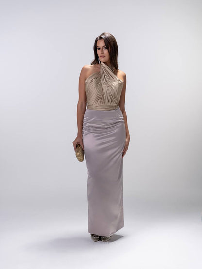 Gold Silver Halter Neck Dress