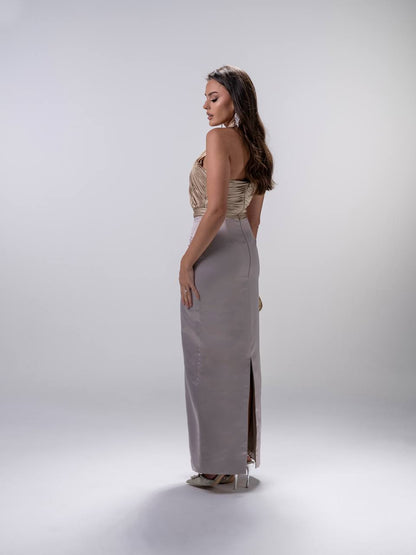 Gold Silver Halter Neck Dress