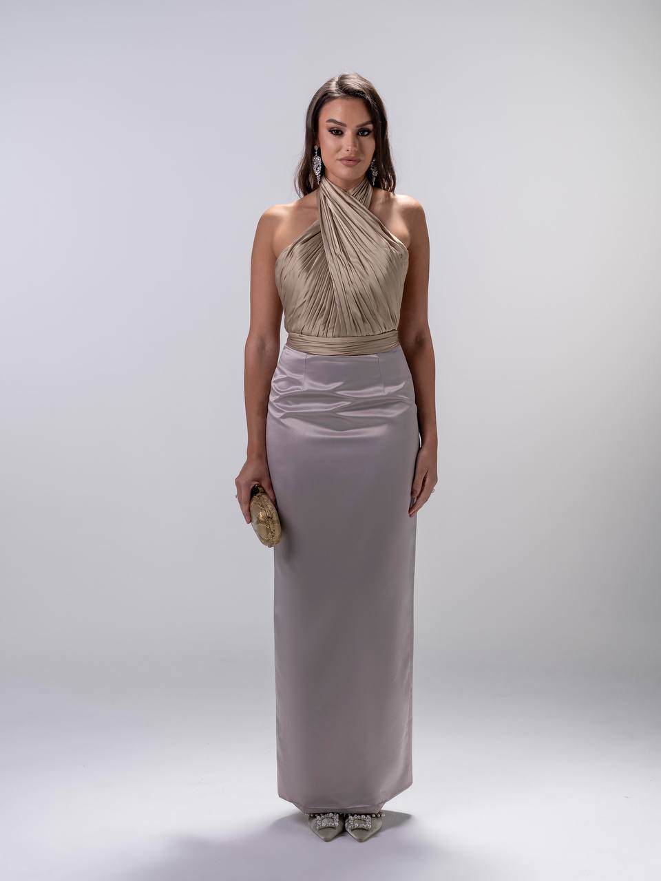 Gold Silver Halter Neck Dress