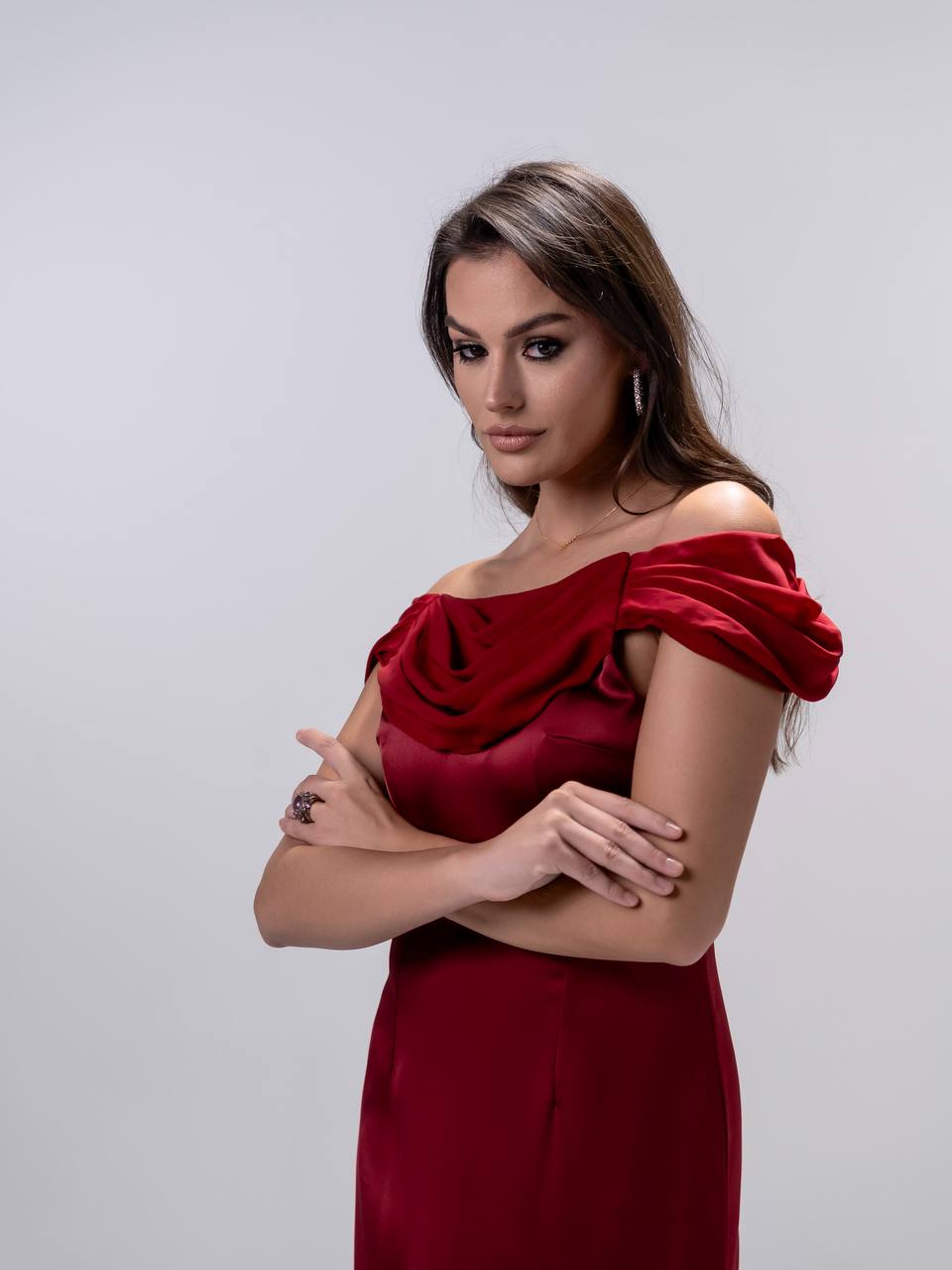 Maroon Silk Crepe Dress