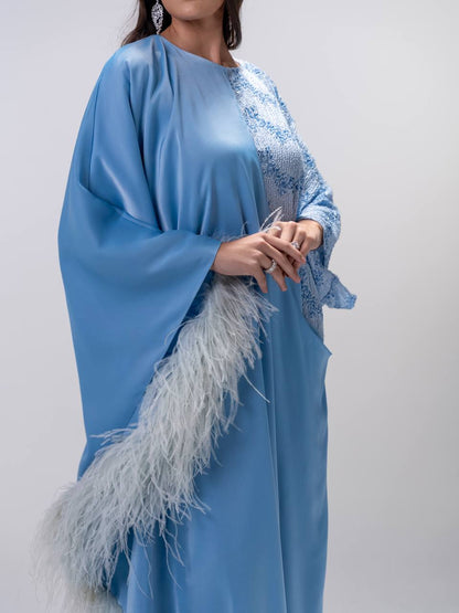 Blue Feathered Embroidered Dress