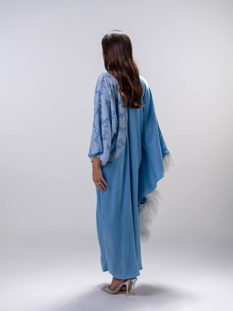 Blue Feathered Embroidered Dress