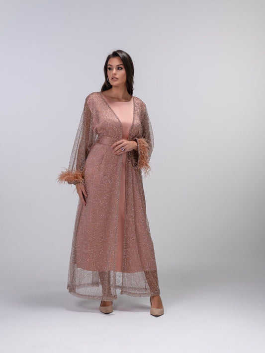 Golden Peach Embellished Tulle Dress