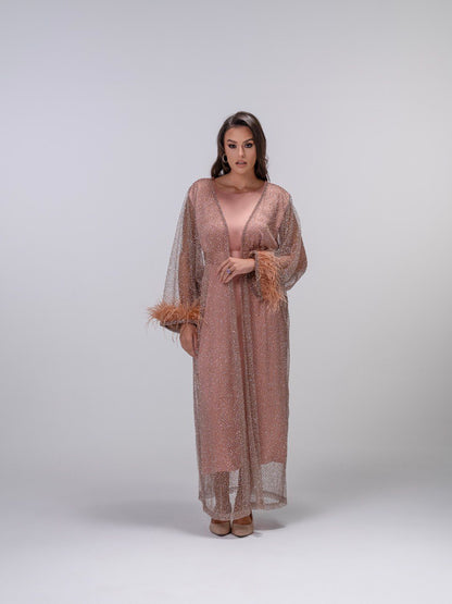 Golden Peach Embellished Tulle Dress