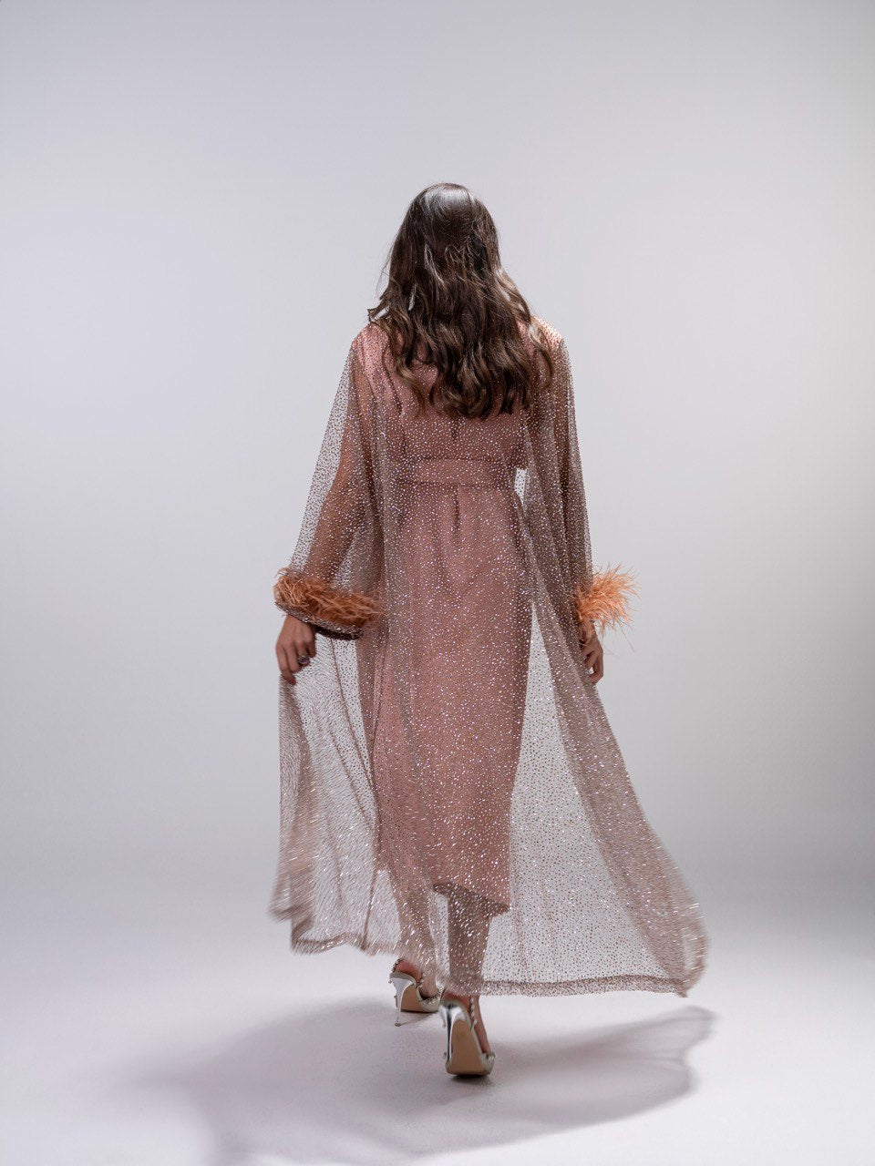 Golden Peach Embellished Tulle Dress