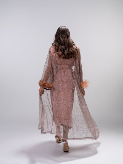 Golden Peach Embellished Tulle Dress