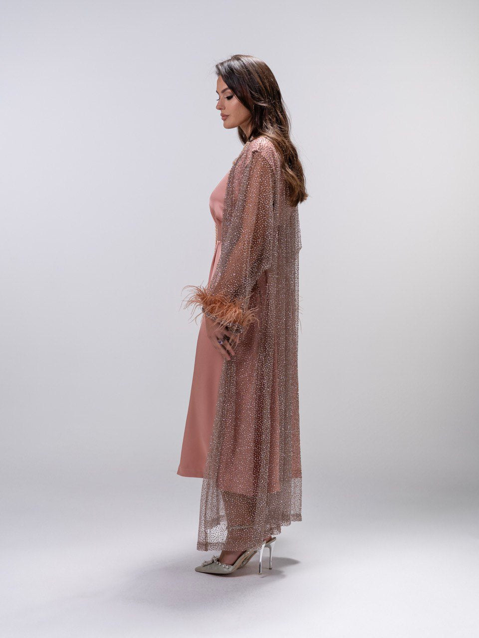 Golden Peach Embellished Tulle Dress