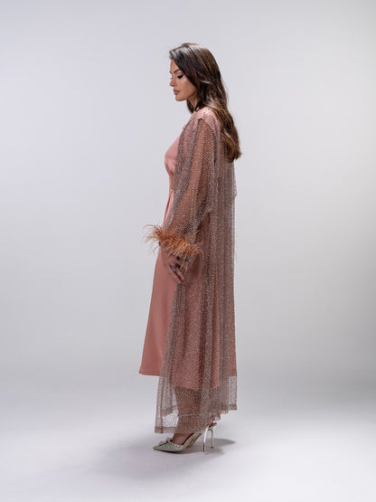 Golden Peach Embellished Tulle Dress