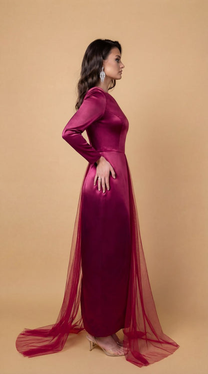 Maroon Taffeta Tulle Dress