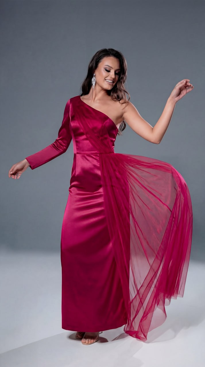 Maroon Taffeta Tulle Dress