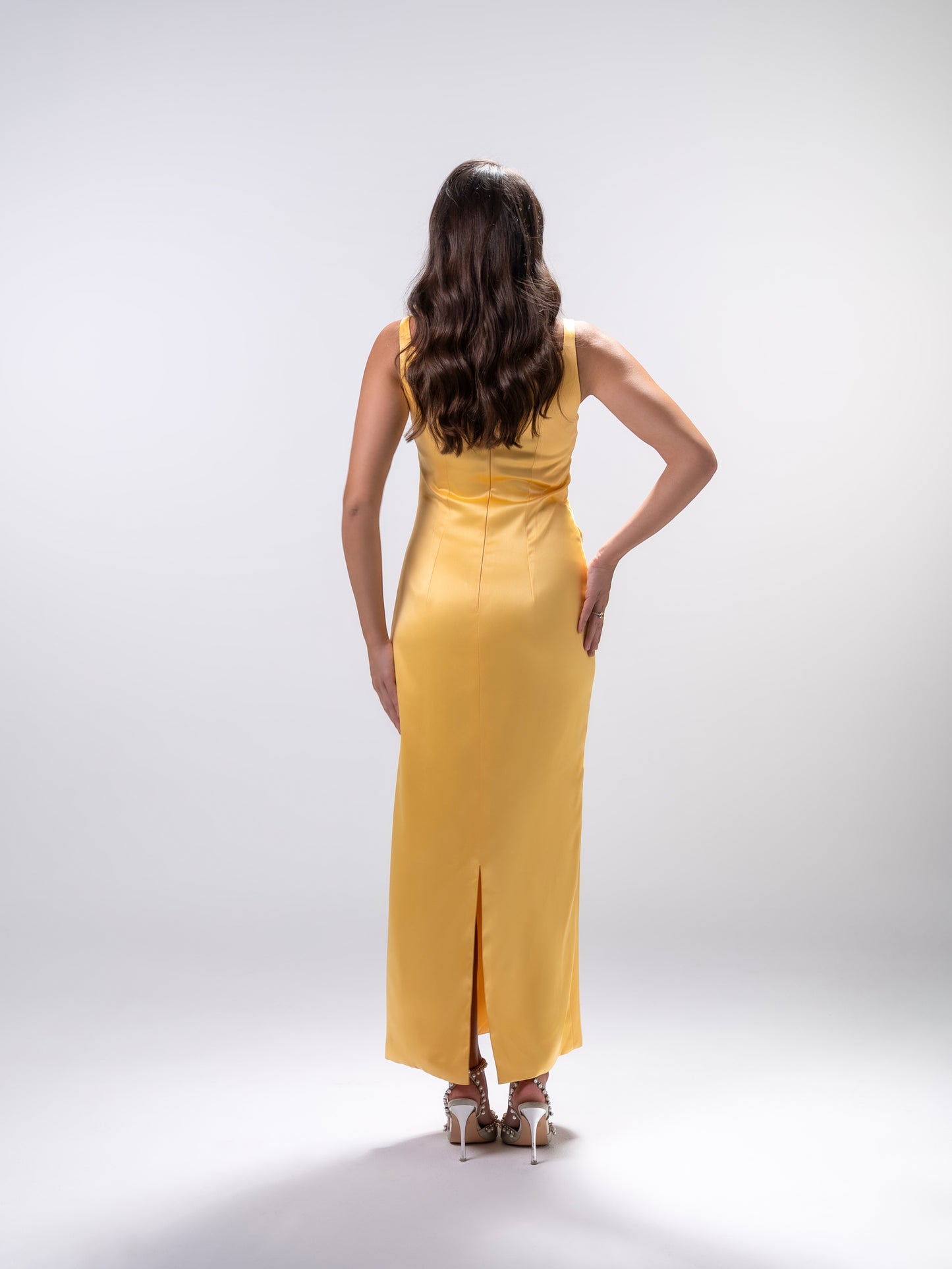 Square Neck Yellow Dress