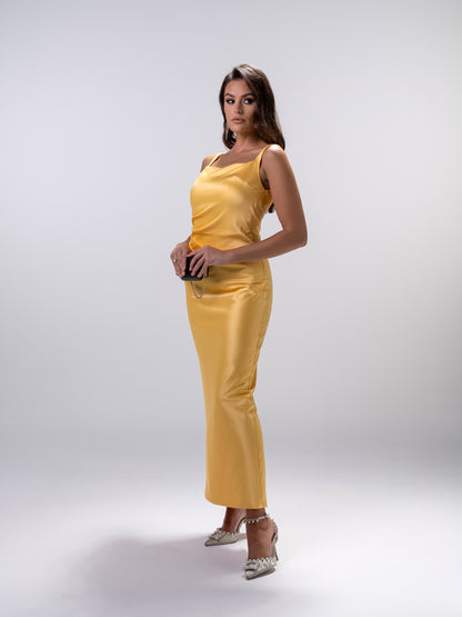 Square Neck Yellow Dress