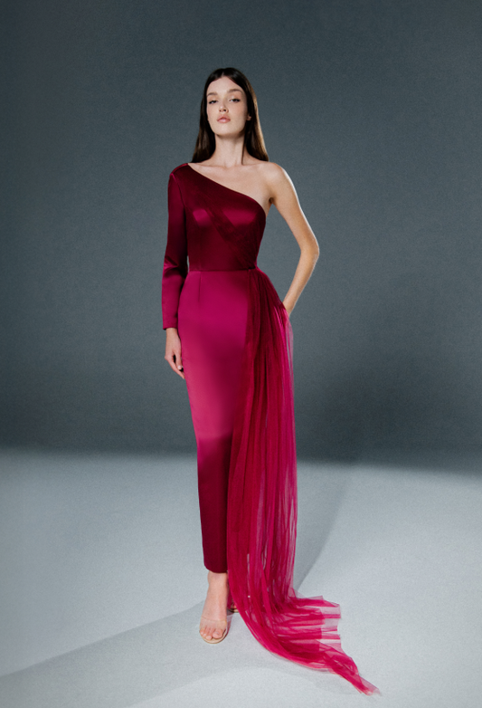 Maroon Taffeta Tulle Dress