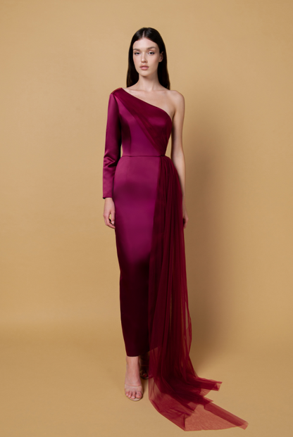 Maroon Taffeta Tulle Dress