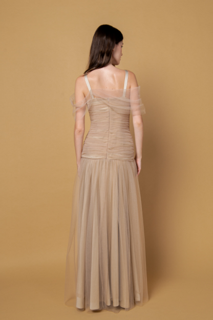 Nude Pleated Tulle Dress