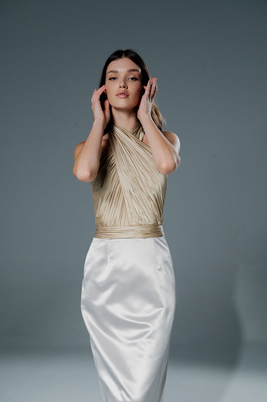 Gold Silver Halter Neck Dress