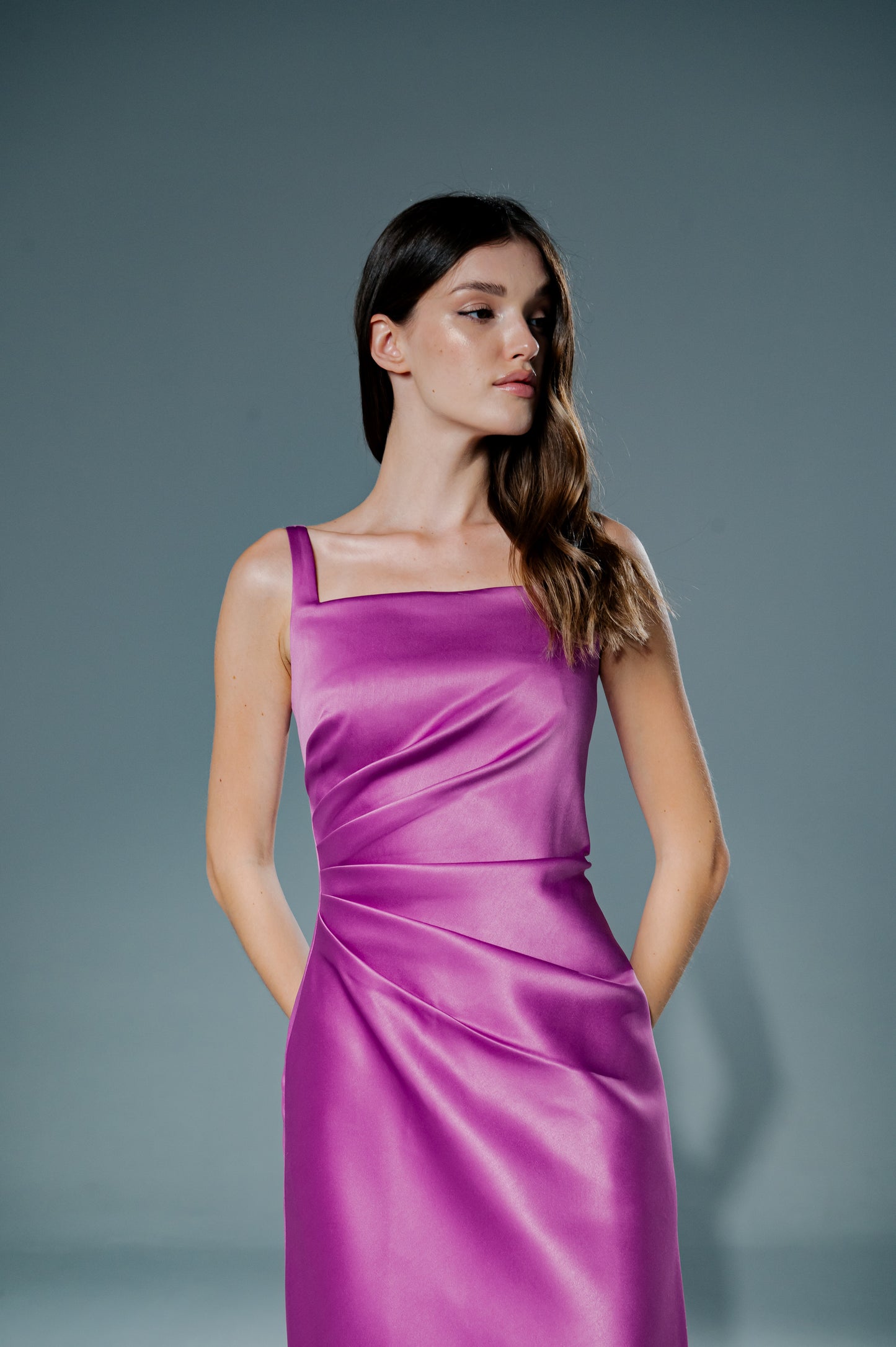 Square Neck Purple Dress