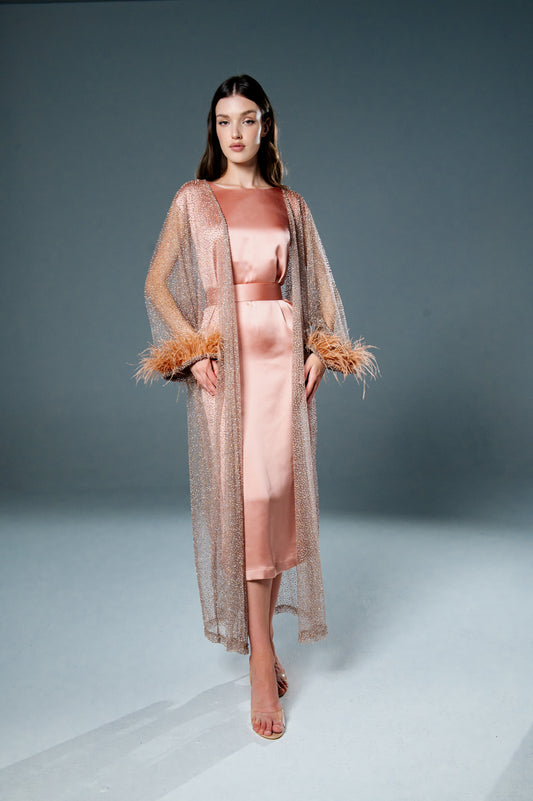 Golden Peach Embellished Tulle Dress