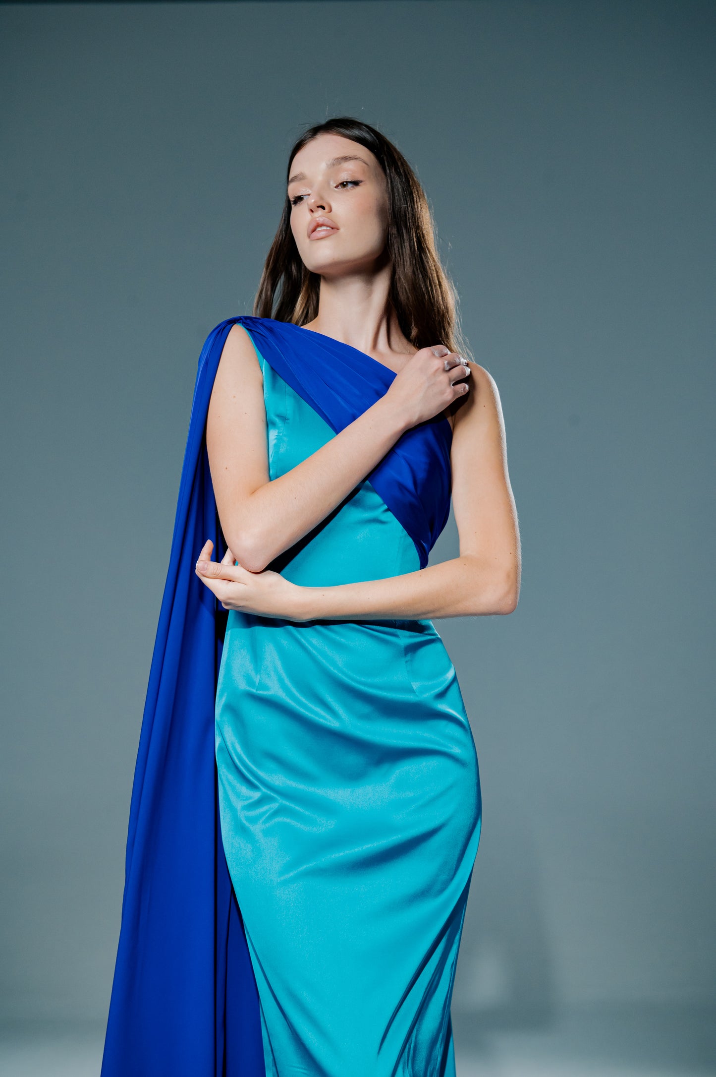 Turquoise Blue Draped Dress