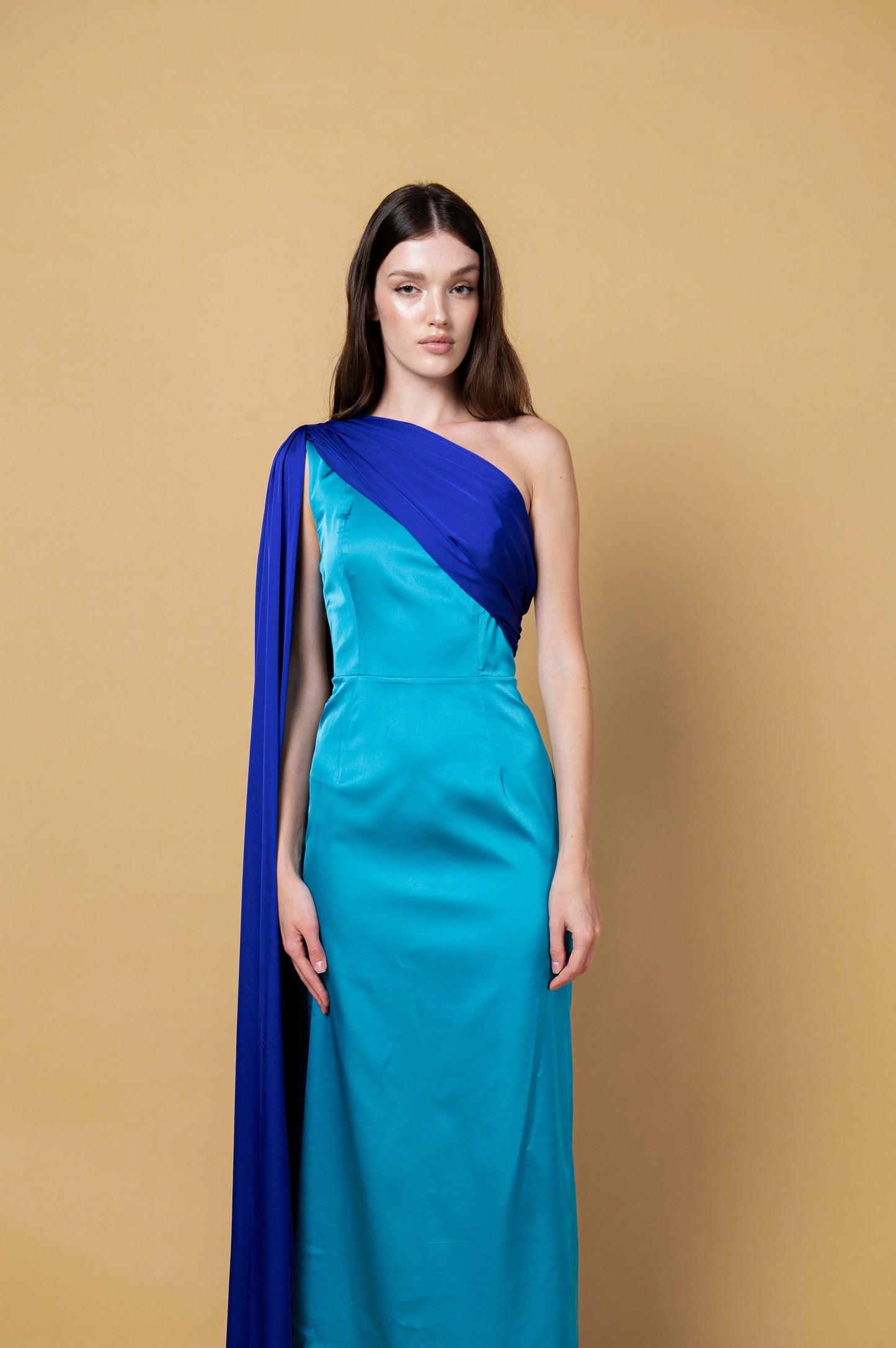 Turquoise Blue Draped Dress