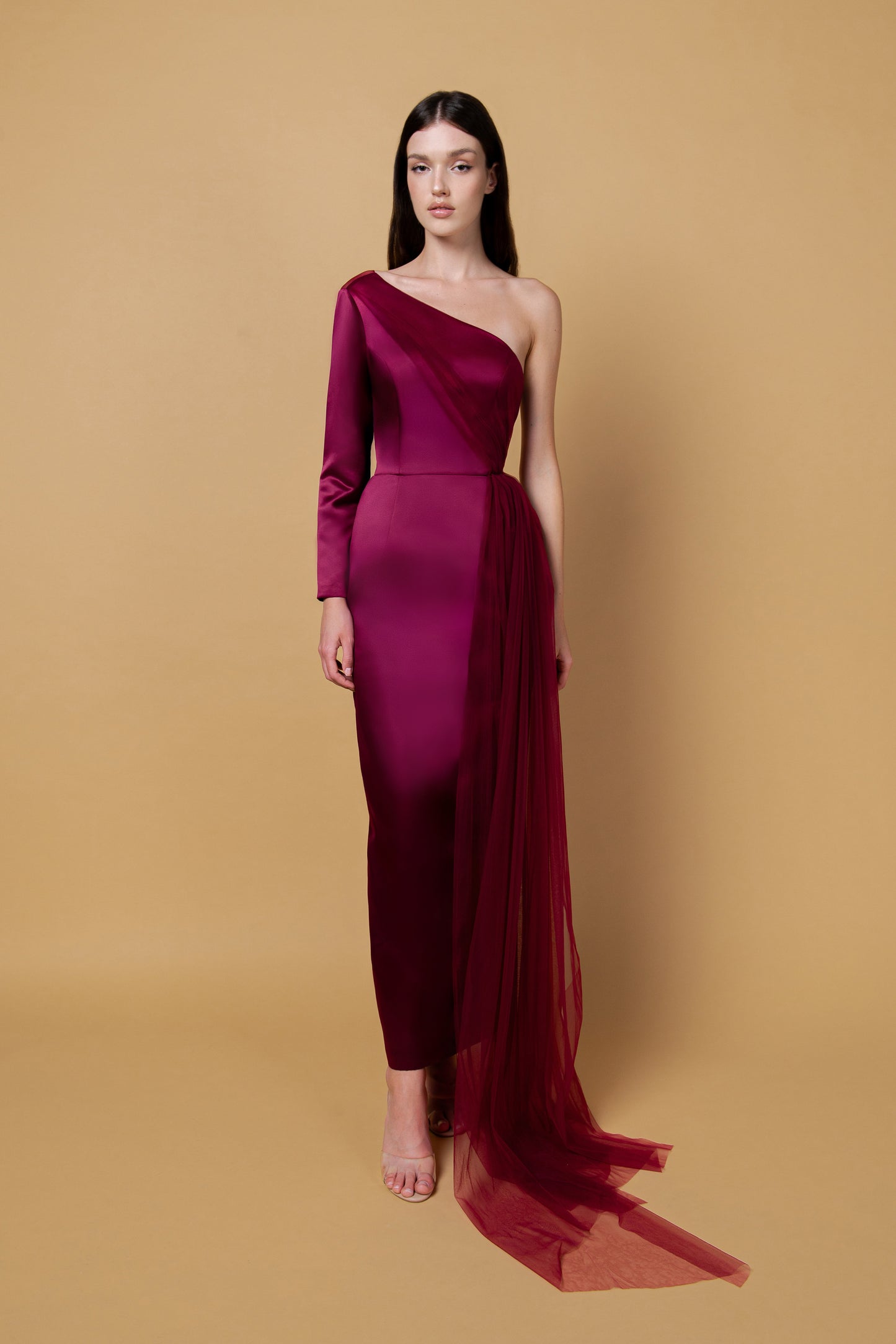 Maroon Taffeta Tulle Dress